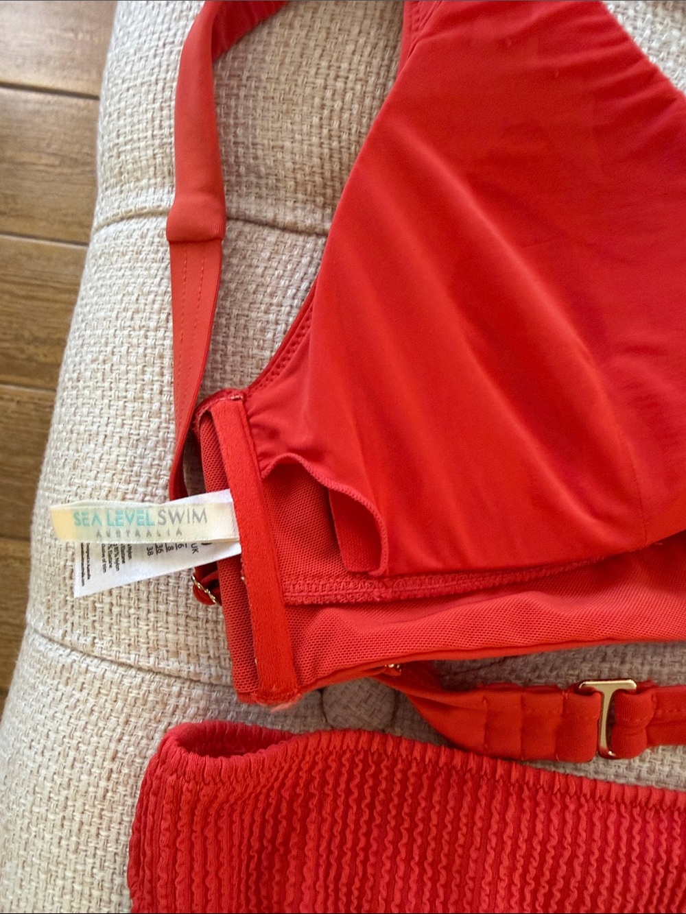 Sea Level/Aerie Red Two-Piece Bikini Set - Textured aerie Bottoms S Sz 6 SL Top - Picture 4 of 11